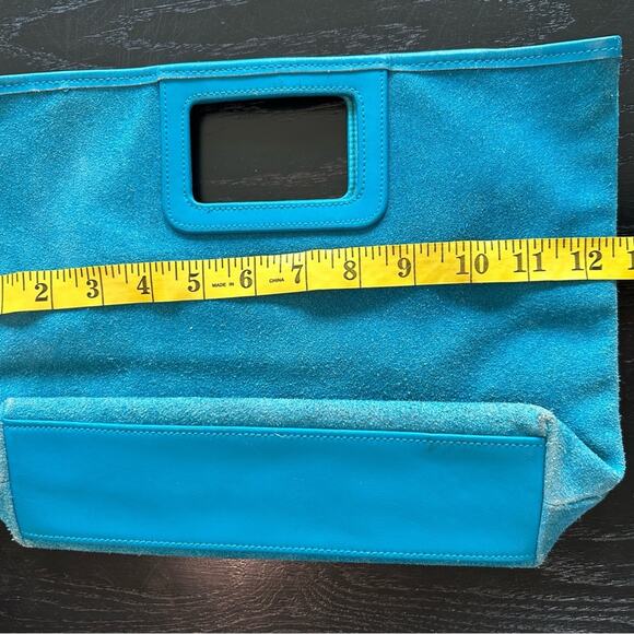 Blue Suede Handbag- clutch- leather- boho- color pop - western - Picture 6 of 11